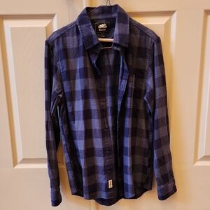 Roots Men's Navy and Blue Checkered Shirt, Men's Size XS